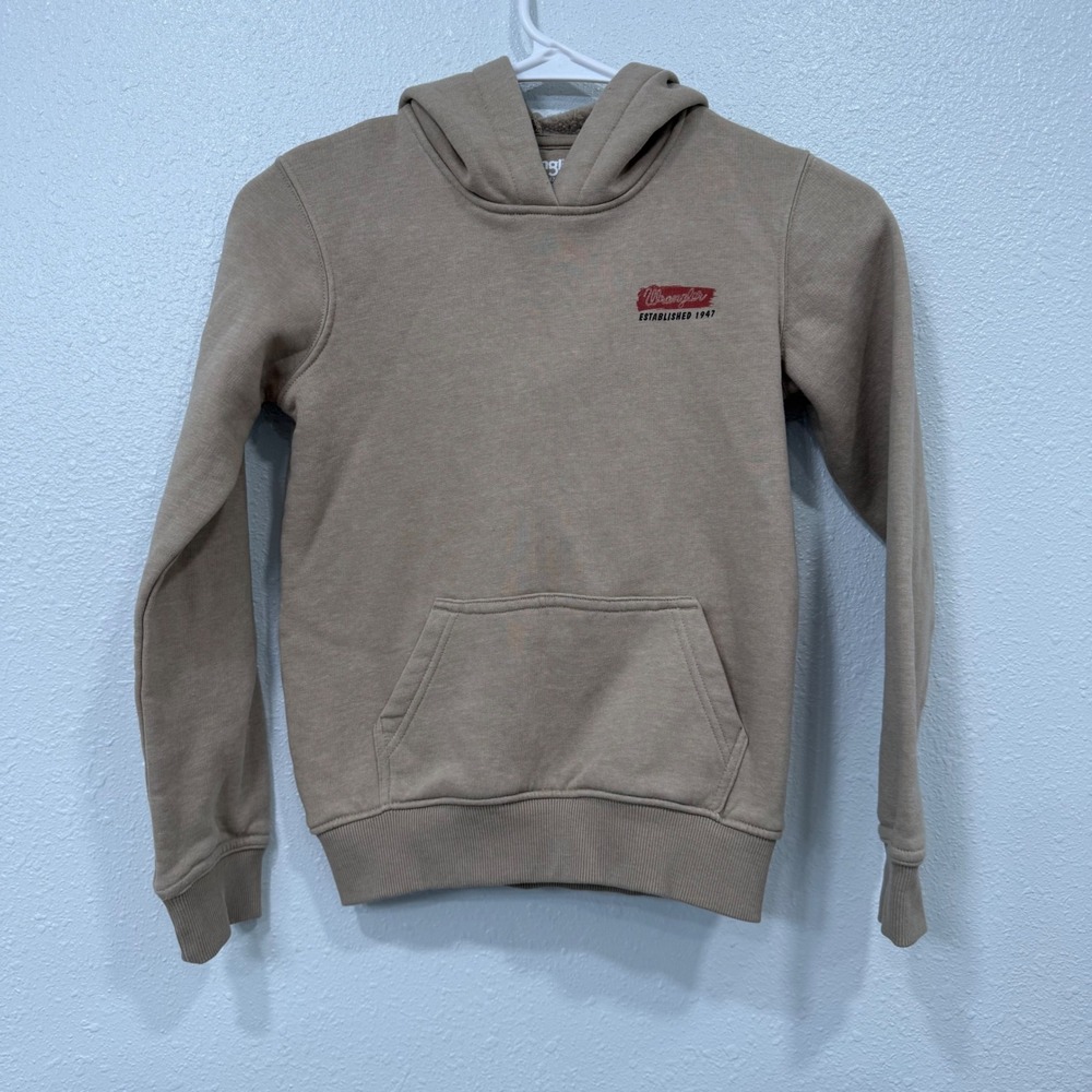 Wrangler Boys Long Live Cowboys Graphic Hoodie Tan Sherpa Lined Hood Size M 8-10